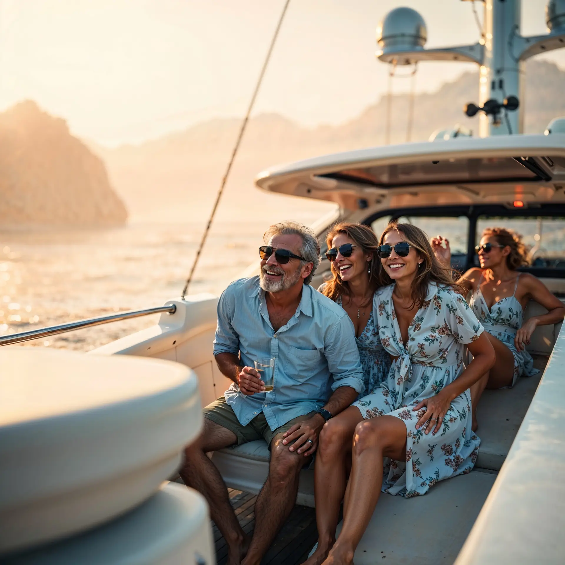 Group of high net worth wealthy friends enjoying luxury yacht charter in cabo san lucas ozean luxe charters
