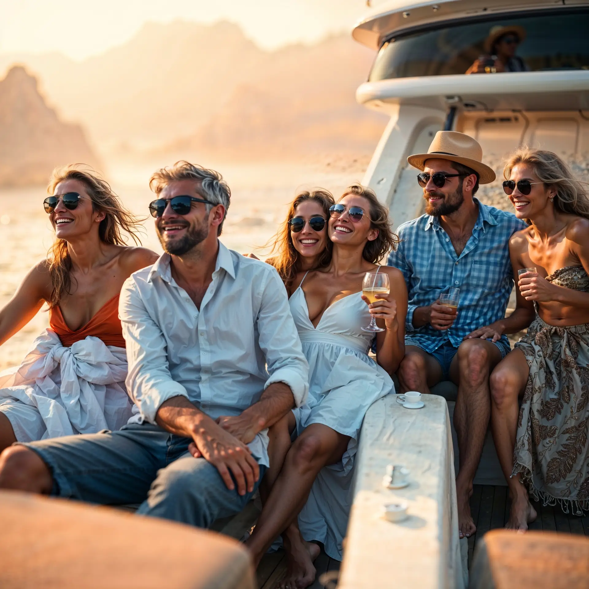Group of high net worth wealthy friends enjoying luxury yacht charter in cabo san lucas